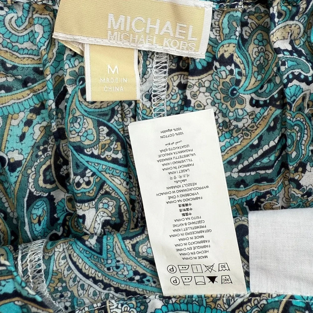 Michael Kors Wide Leg Palazzo Pants Women's Teal Paisely Cotton Classic - Medium